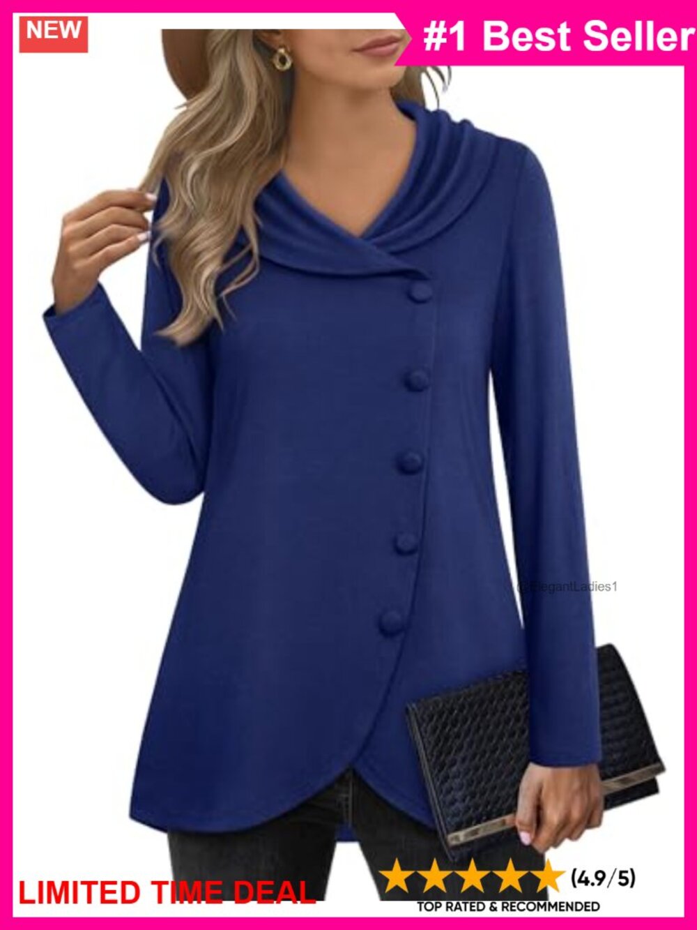 Womens Long Sleeve Button Side Tulip Hem Pullover Sweatshirt Tunic Top